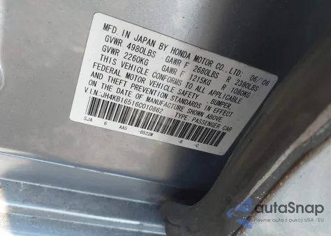 2006 Acura Rl 3.5 from USA, damaged, VIN JH4KB16516C010862